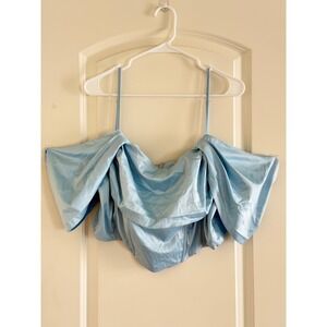 Light Blue Satin Draped Off Shoulder Corset Top Plus Size 2XL PLU5814A